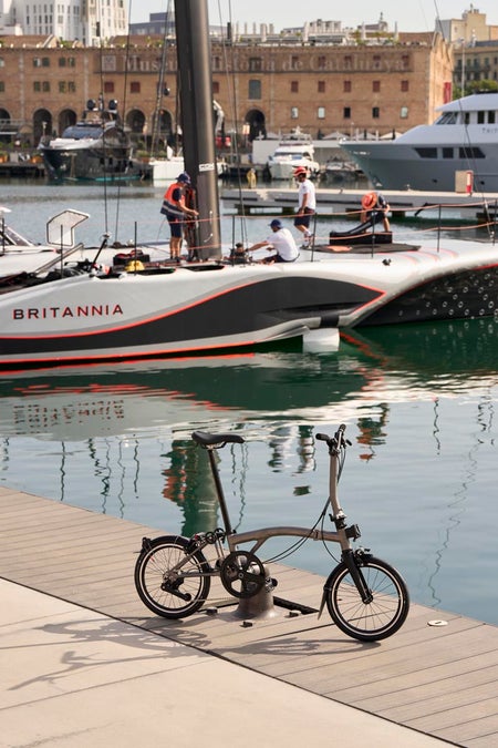 ineos britannia t line brompton bike in front of boat